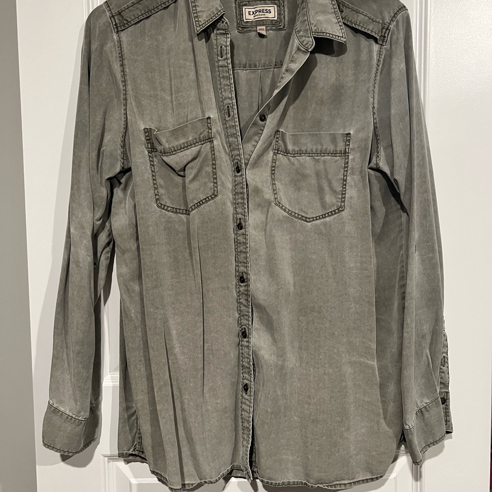 Express Boyfriend Green Button Up Shirt